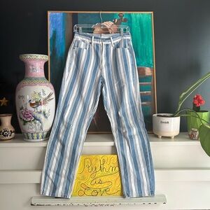American Eagle Outfitters Blue and White Striped Straight Leg Jeans Size 4